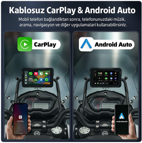MotoCarPlay™ Kamerasız - Kablosuz CarPlay & Android Auto Ekran – Tüm Motosikletlerle Uyumlu