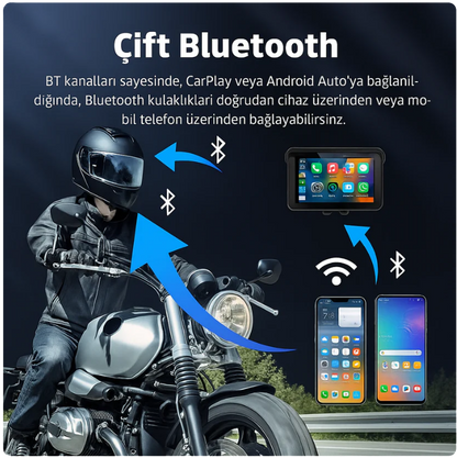 MotoCarPlay™ Kamerasız (MONTAJ DAHİL) - Kablosuz CarPlay & Android Auto Ekran – Tüm Motosikletlerle Uyumlu