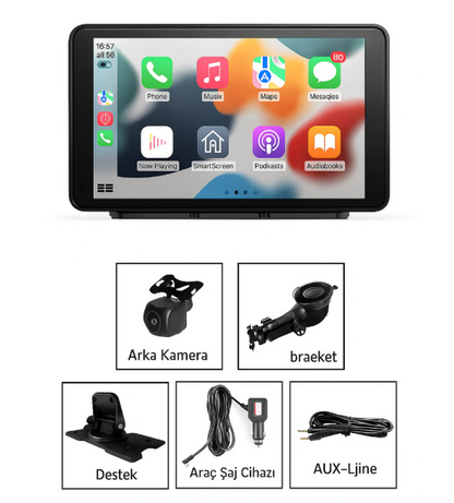 7”İnç Kablosuz CarPlay & Android Auto Ekran | Geri Görüş Kameralı